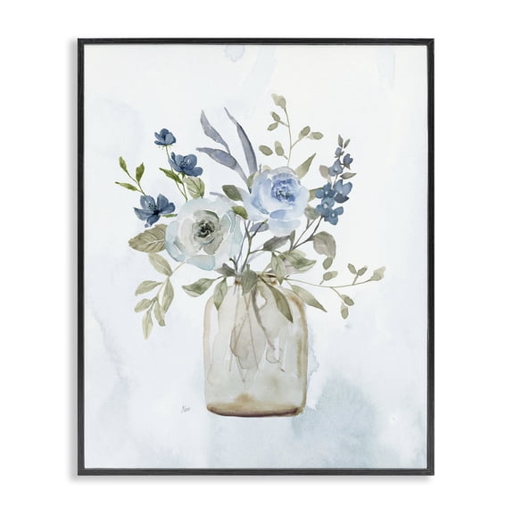 Stupell Industries Cottage Blue Bouquet in Jar Black Framed Giclee Art, 11 x 14, by Nan