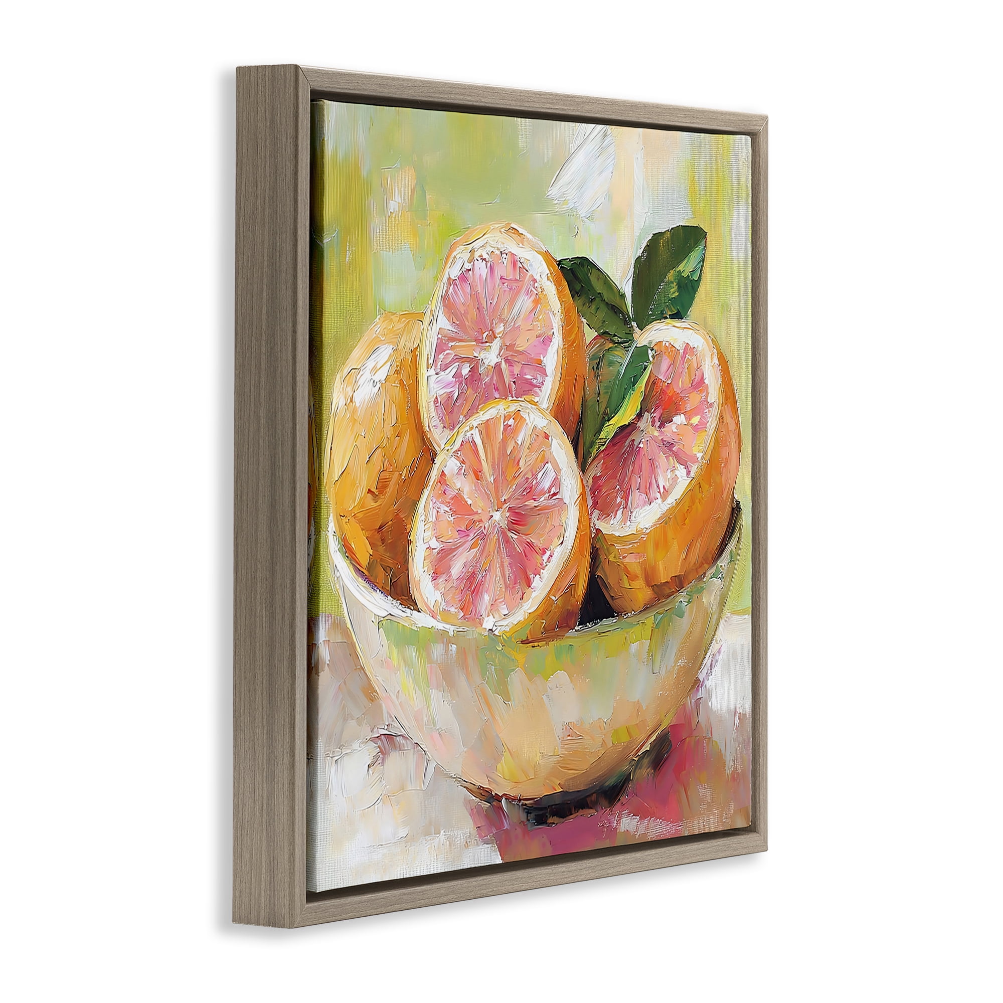Stupell Industries Bold Grapefruit in Ceramic Bowl Brown Framed Floater Canvas Wall Art, design by Riley B
