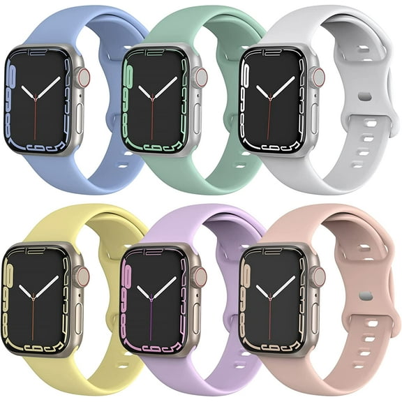 Compatible with Apple Watch Band 42mm 44mm 45mm Soft Silicone Sport Strap Replacement Wristbands for iphone iWatch Series 7 6 5 4 3 2 1 SE for Women Men 6 Pack