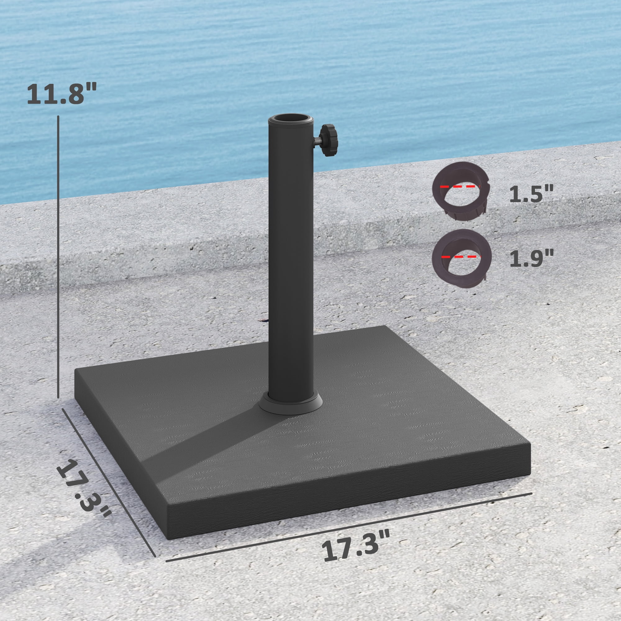 Outsunny Patio Umbrella Base, 40 lbs Concrete Heavy Duty Umbrella Base Patio Umbrella Holder for 1.5"/1.9" Umbrella Poles, Black