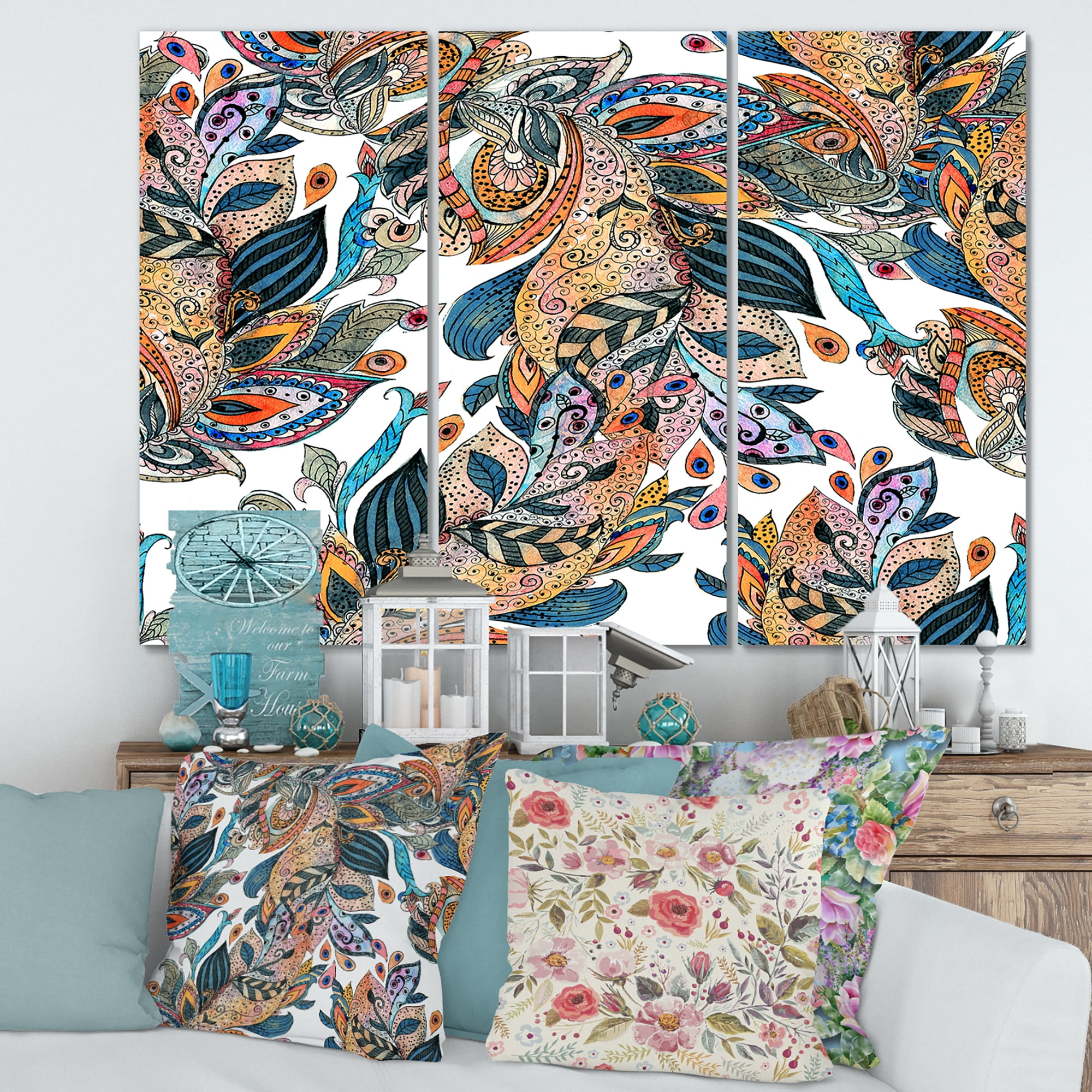 Designart ' Floral Seamless Abstract Texture Pattern ' Traditional Canvas Wall Art Print