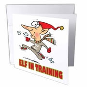 3dRose, Silly Santa Elf in Training Jogging, 6 Greeting Cards with envelopes