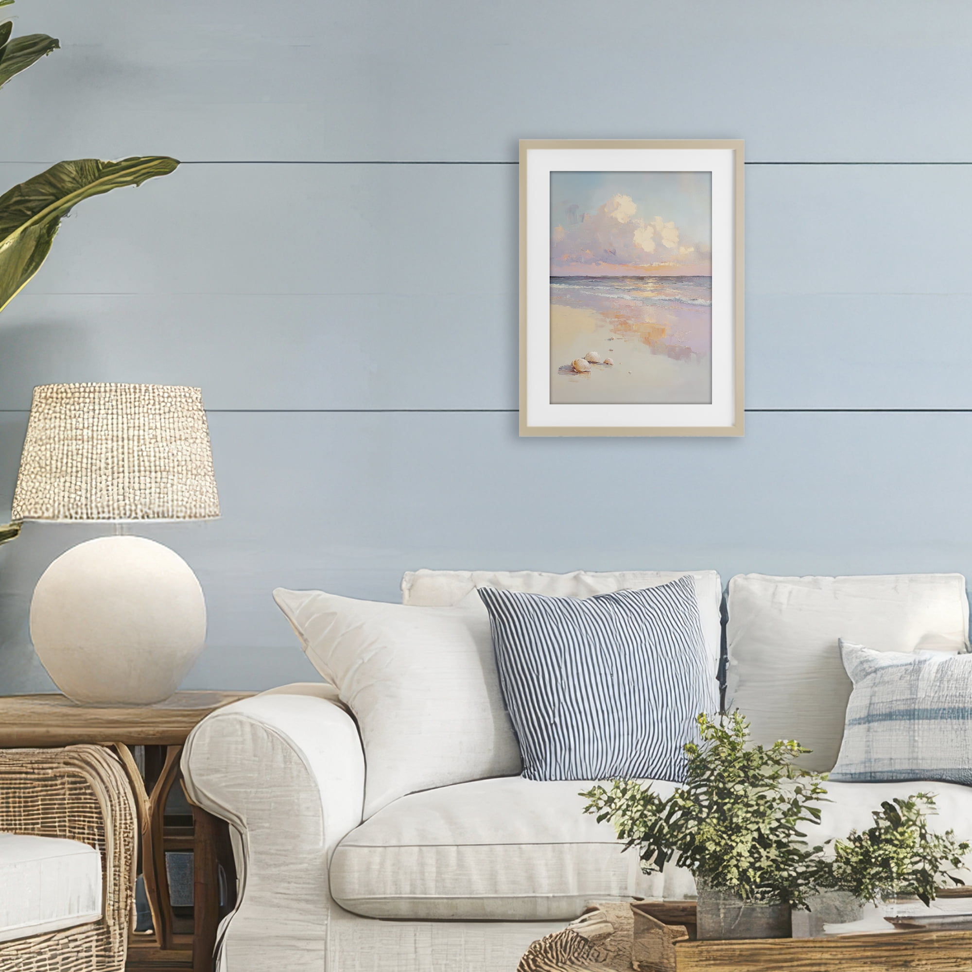 Stupell Industries Pastel Sunset Over Seashells Birch Framed Print Under Glass, design by Sisi and Seb