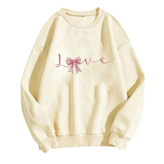 Love Heart Sweatshirt for Women Valentines Bow Graphic Pullover Fleece Tops Cute Crewneck Shirts