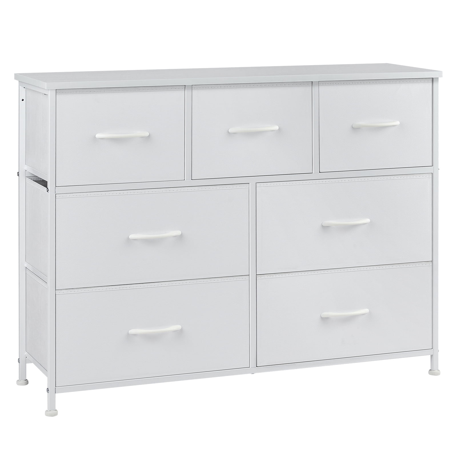 MAYEERTY 7-Drawer Fabric Storage Tower, Versatile Organizer with Wood Top for Bedroom, Living Room, White