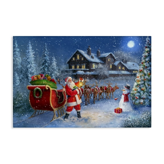Stupell Industries Santa Snowy Night View Holiday Painting Gallery Wrapped Canvas Art Prints Wall Art, 24 x 16