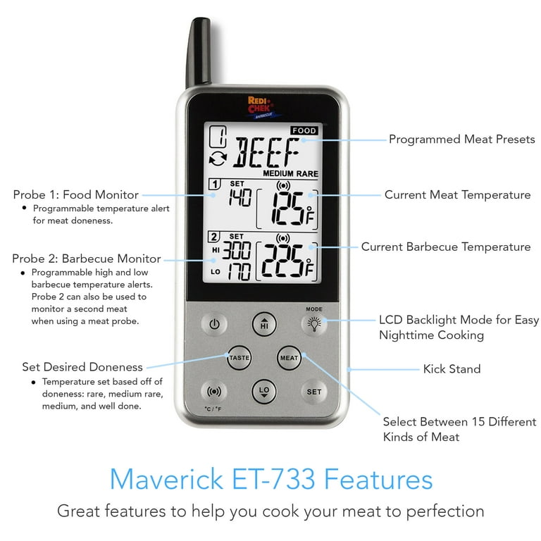 Maverick ET-733 Long Range Wireless Dual Probe BBQ Smoker Meat Thermometer  Set 