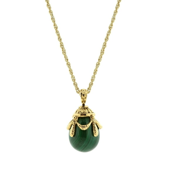 1928 Jewelry Semi Precious Malachite Gemstone Egg Pendant Necklace For Women, 30 Inch