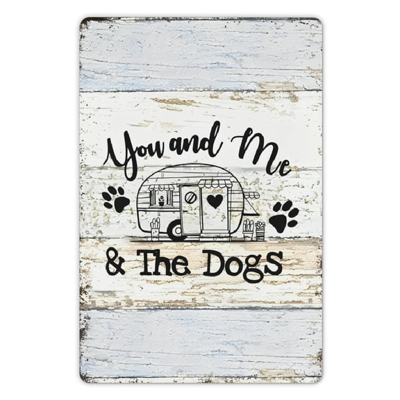 1pc Rustic "You and Me & The Dogs" Metal Tin Sign, 8x12 Inch, Vintage Camper RV Wall Decor, No Electricity Needed, Ideal Gift for Camping Enthusiasts, Camper Metal Signs, Camping Gifts