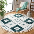 thumbnail image 2 of SAFAVIEH Moroccan Tassel Larry Geometric Shag Area Rug, Green/Ivory, 3' x 3' Round, 2 of 8