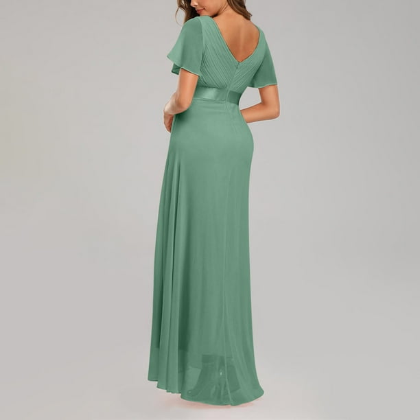 QUYUON Wedding Guest Dresses for Women Cocktail Dresses for Women Evening  Party Elegant Formal Maxi Dress Summer Casual Backless V-Neck Short Sleeve  A-Line Long Gown Style D-2670 Mint Green M - Walmart