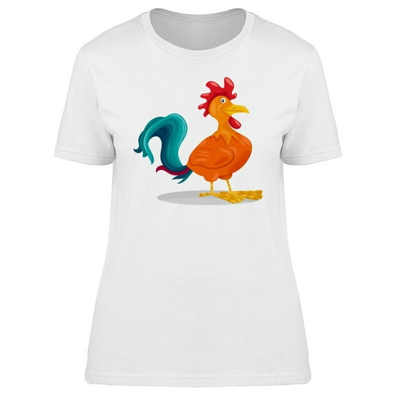 Happy Colorful Rooster Cartoon T-Shirt Women -Image by Shutterstock, Female Small