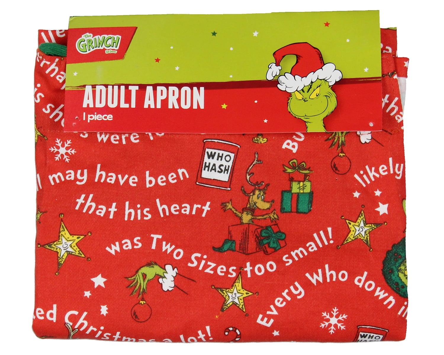 Dr Seuss's How The GRINCH Stole Christmas Storybook Icons Adult Kitchen Apron w/Adjustable Neck Strap For Baking Cooking