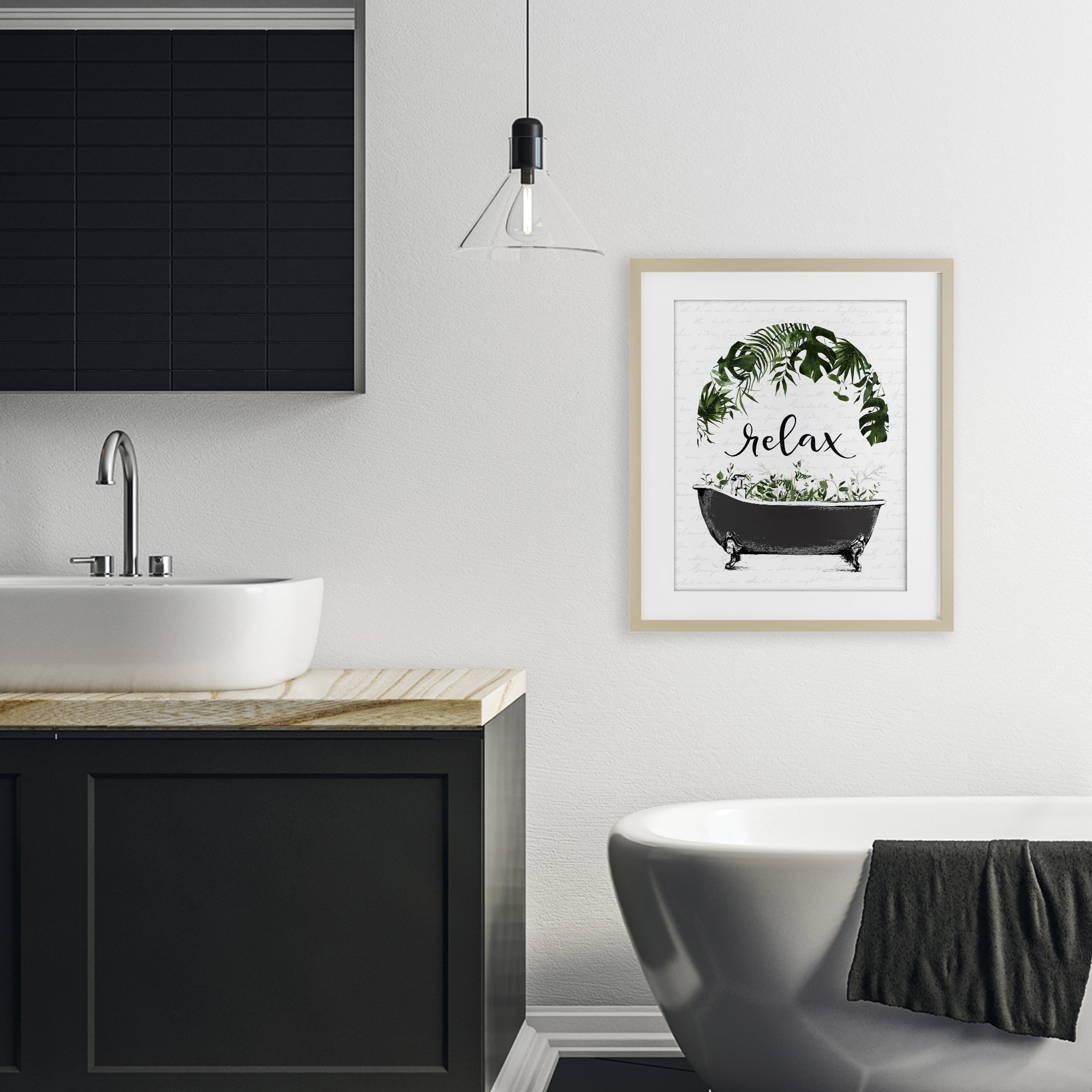 Tropical Bath Relax Birch Framed Print Under Glass, design by Lettered and Lined