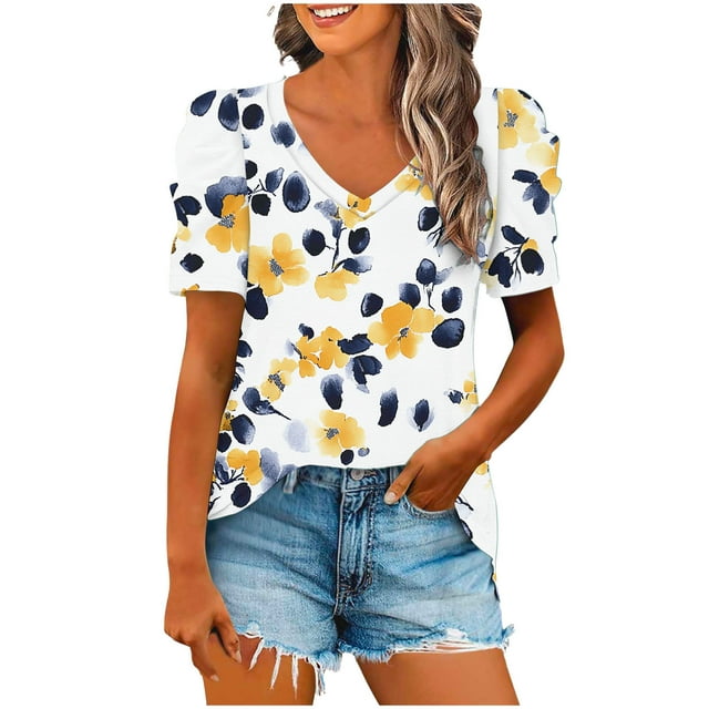 Blusas de Manga Corta para las Mujeres, Blusa de Camiseta Suelta Casual Hecha de Tela Cómoda para Todo el Uso Diario de Temporada, Blusas para las Mujeres Casual