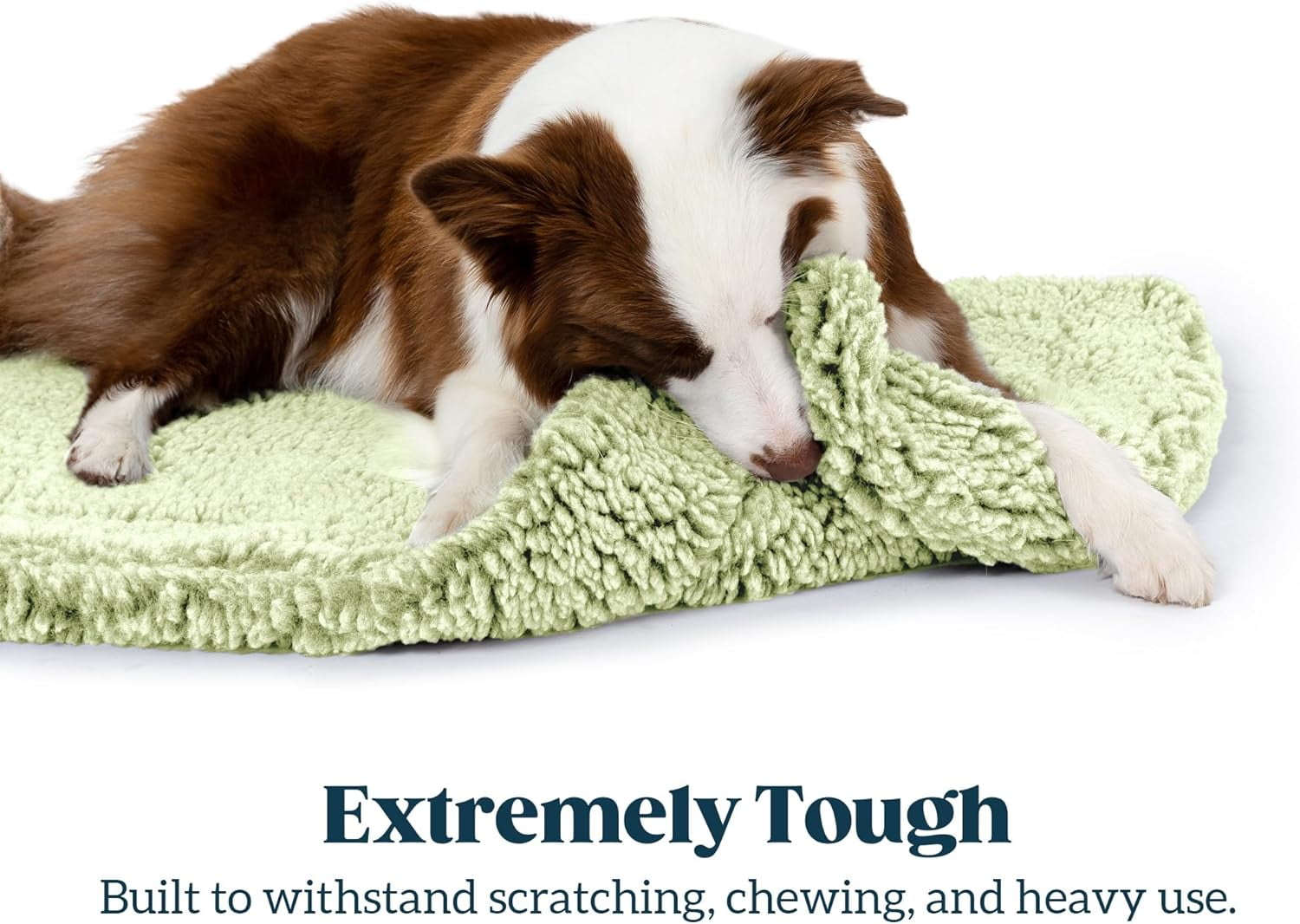 PELZIN Stoutwool Indestructible Dog Bed - Fluffy Chew Proof Dog Crate Pad - Tough Kennel Pad for Aggressive Chewers - Washable, Ideal for Medium Breeds & Fits 30-Inch Crate - 29"x18", Gleam