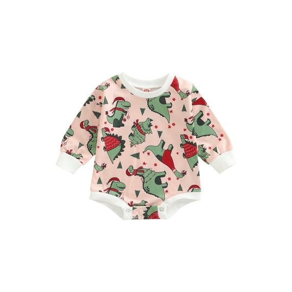hirigin Baby Boy Christmas Romper, Long Sleeve Crew Neck Dinosaur Print Fall Bodysuit for Casual Daily
