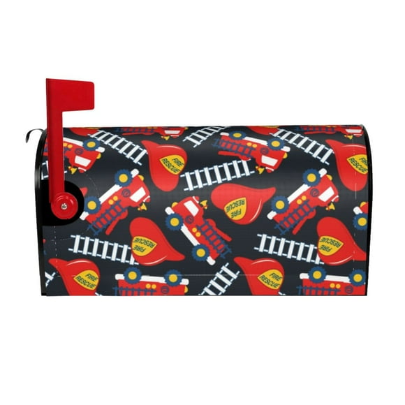 Vsdgher Fire Rescue With Red Helmet And Truck Mailbox Cover Magnetic Mailbox Wraps Post Letter Box Cover for Garden Yard Home Decor 2 Sizes-25.5x21 in