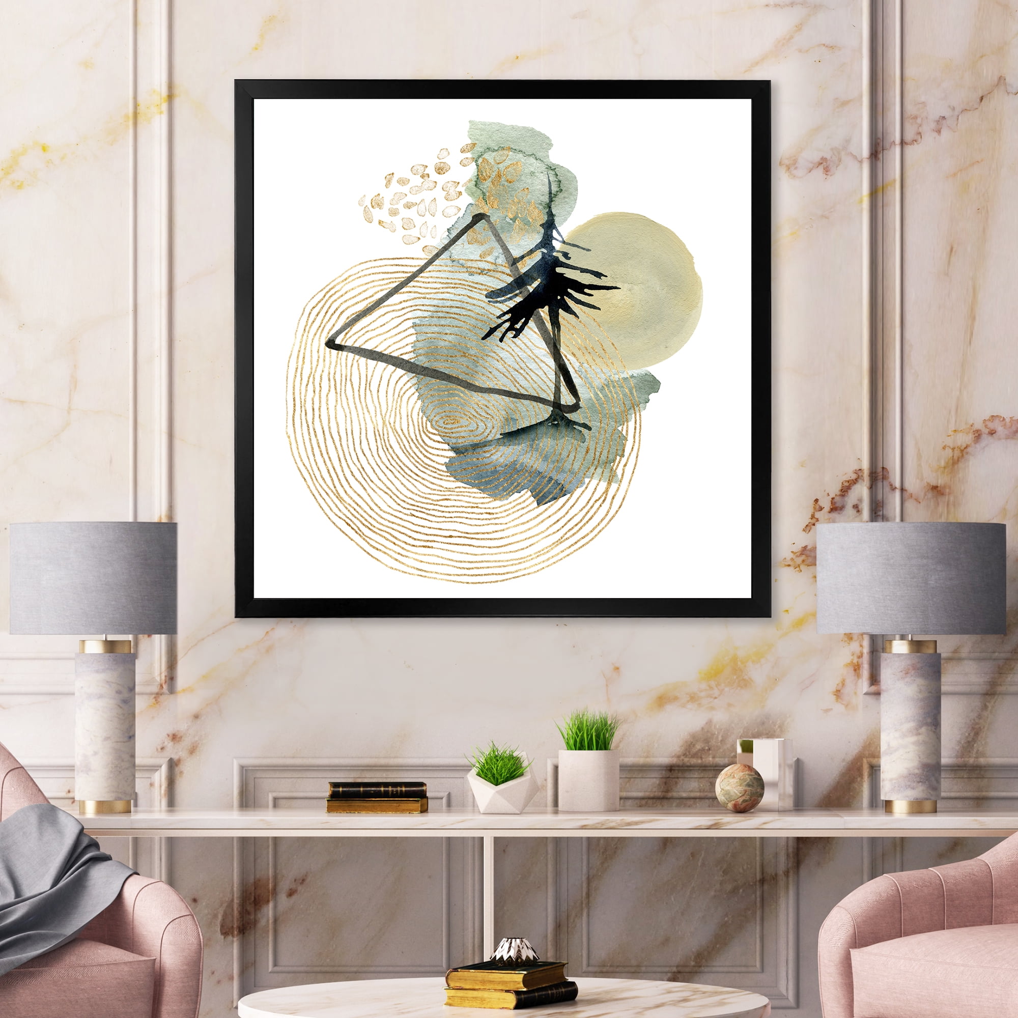 Designart 'Abstract Landscape Of Mountains Tree and Moon' Mid-Century Modern Framed Art Print