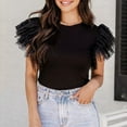 thumbnail image 2 of Gbsyewxs Womens Tops Short Ruffle Sleeve Crew Neck Solid Color Fashion Summer T Shirts For Women Black, 2 of 4