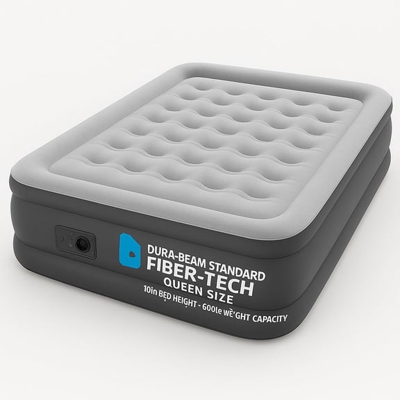 64149ED Dura-Beam Standard Pillow Rest Queen Air Mattress with Fiber-Tech, Built-In Electric Pump, 10-Inch Height, 600 Pounds Weight Capacity, Comfortable & Durable Inflatable Bed for Home & Guests