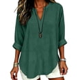 thumbnail image 3 of 3/4 Length Sleeve Womens Tops Womens Tops Women's Oversized T-Shirts Plus Size Tunic Tops Boho Tops for Women Gauze Shirts Work Tops Ladies Tops And Blouses Ladies Summer Tops Summer Blouses Green, 3 of 7