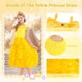 thumbnail image 3 of Marendyee Belle Princess Dress Off Shoulder Layered Costume for Little Girl Halloween Cosplay Birthday Outfit Yellow 5-6 Years, 3 of 16