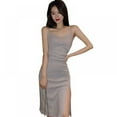 thumbnail image 1 of Femmes d'Été Sexy Condole Ceinture Douce V Col Base Rétro Long Côté Fente Robe de Mode Slim Glamour Robe, 1 of 4