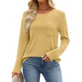 thumbnail image 5 of Aobny Fall Shirts Women Long Sleeve Crew Neck Yellow Tops Pullover with Pocket Waffle Knit Beach Shirt,XL, 5 of 7