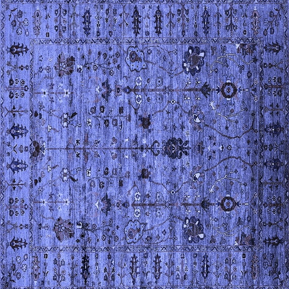 Ahgly Company Machine Washable Indoor Square Oriental Blue Industrial Area Rugs, 5' Square
