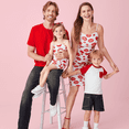 thumbnail image 1 of PatPat Family Matching Solid Color Raglan-Sleeve Tee and Red Lip Print Bodycon Drawstring Mesh Strap Dress Sets, 1 of 6