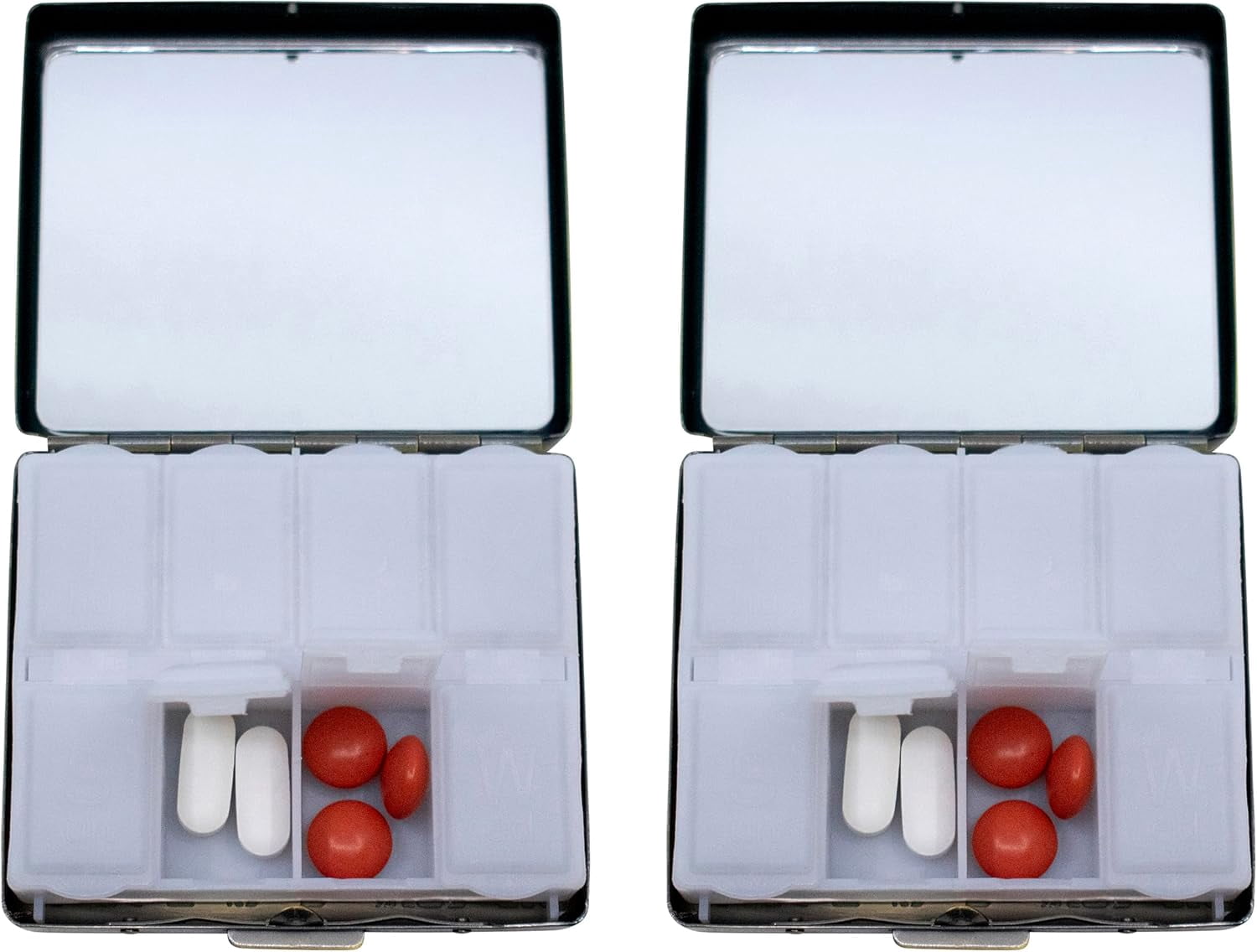 Set of 2 Metal-Plated Weekly (7-Day) Pill Box Case & Portable Medicine Organizer (Antique Brass Victorian)