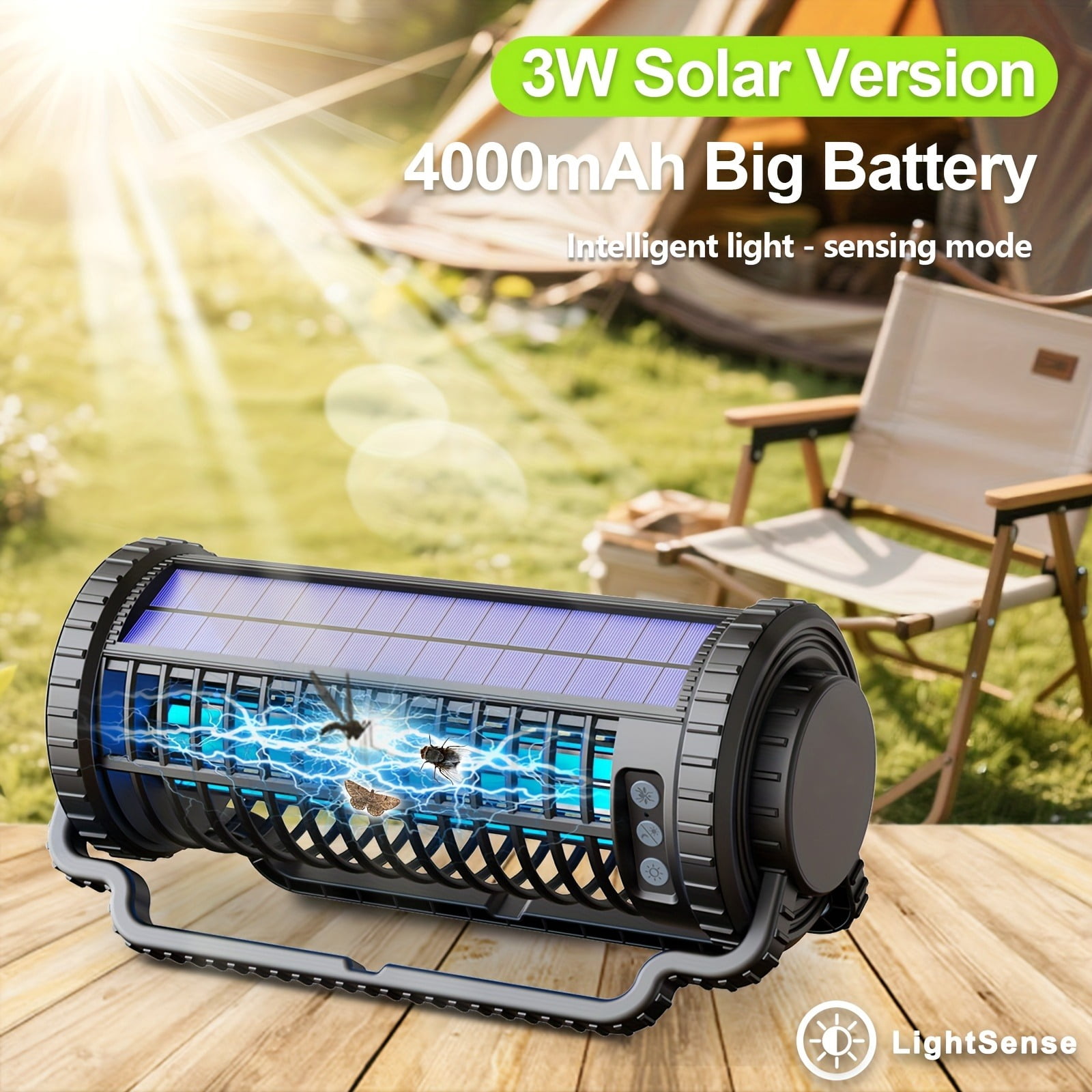 Solar Bug Zapper Outdoor Waterproof, Portable Rechargeable Mosquitoes Killer Lamp, Electric Fly Zapper for Home, Patio, Backyard, Camping