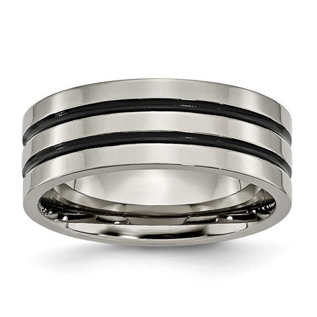 8 mm Titanium Enameled Grooved Flat Polished Band, Size 10