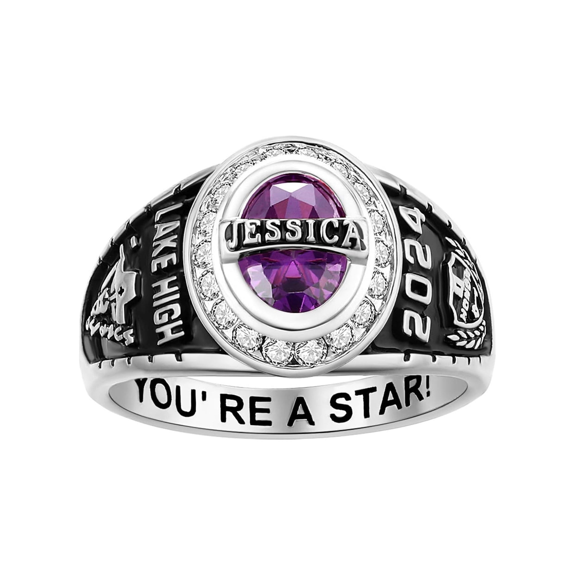 Bhavani Gems CLASS RING Women's CZ Oval Stone Personalized Top Class Ring, Personalized, High School or College Graduation