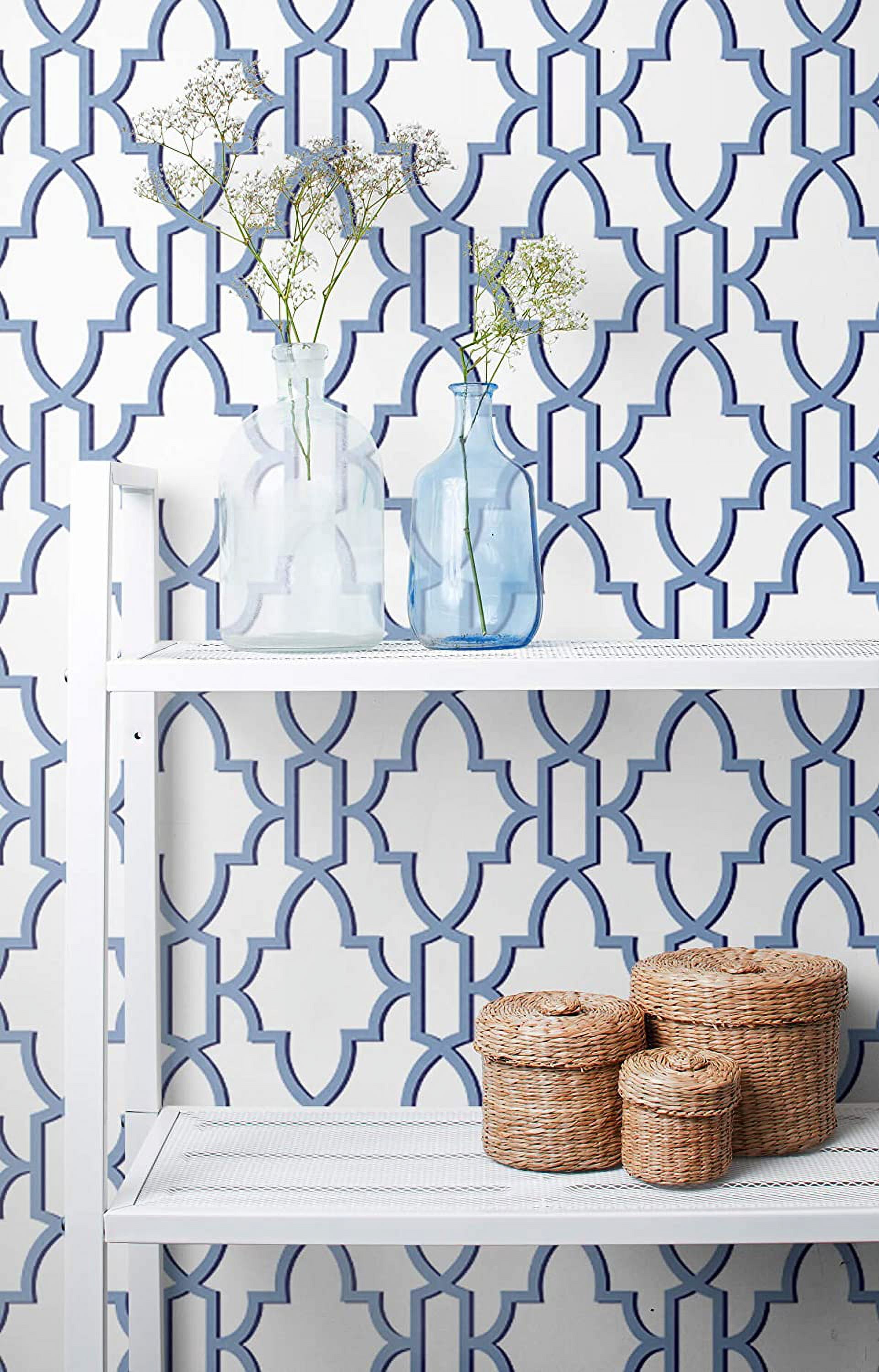 Lillian August Luxe Haven Coastal Lattice Peel and Stick Wallpaper Riviera Blue
