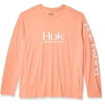thumbnail image 1 of Huk Men's Icon X Long Sleeve Fishing Shirt with Sun Protection, Peach Pink, Large, 1 of 4