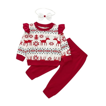

Baby Girl s Long Sleeve Ruffle Reindeer T-Shirt + Pants/Tulle Skirt + Headband