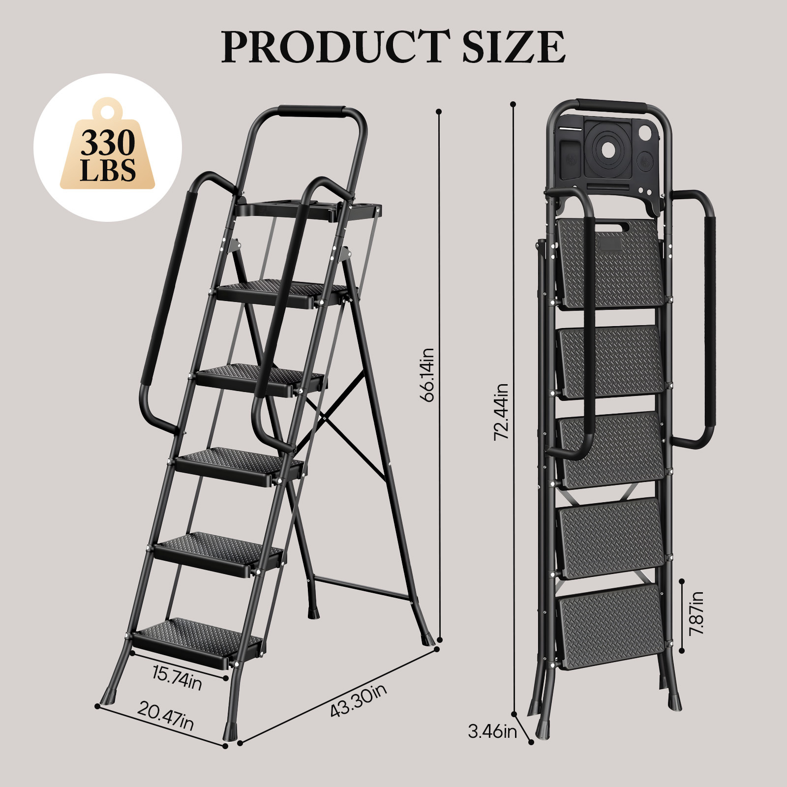 UNTIMATY 5-Step Ladder with Handrails and Tool Tray photo 7