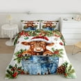 thumbnail image 2 of Feelyou Xmas Highland Cow Queen Comforter Set, Kawaii Rustic Animal Bedding Sets, Winter Jungle Plant Botanical Reversible Bedding Comforter Set, Microfiber Bedroom Decor, 3-Piece, 2 of 8