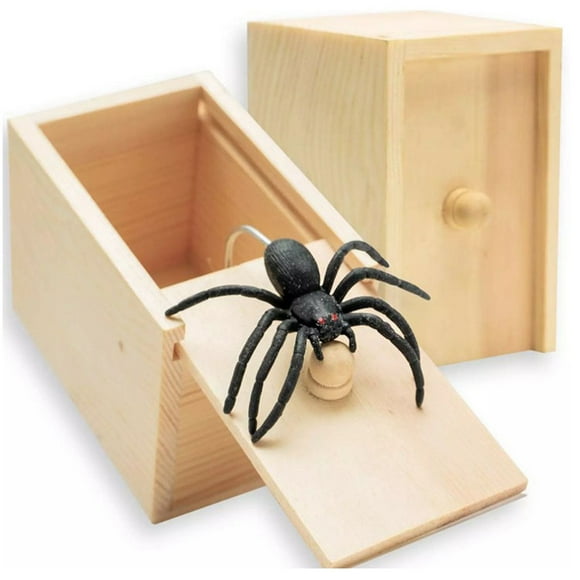 Yeacher April Fool's Day Prank Spider Toy Wooden Box Practical Joke Home Office Panic Funny
