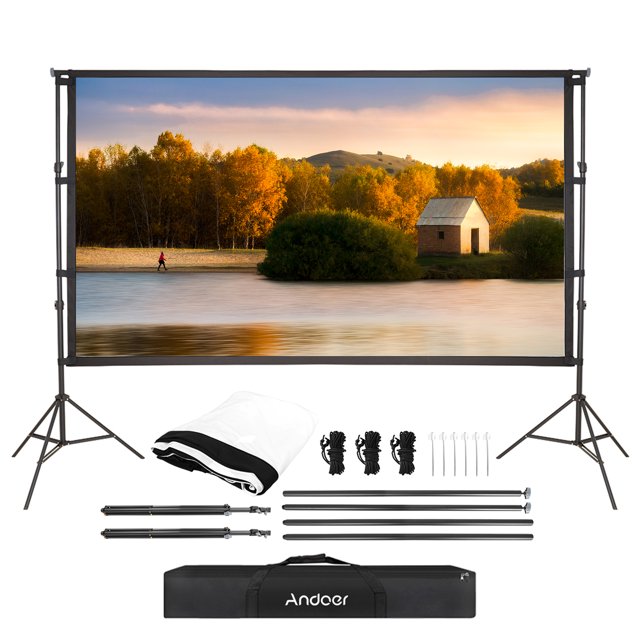Andoer 120 Inch Indoor & Outdoor Portable Projector Screen with Stand, 120 Inch, (New), 1 Count
