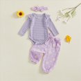 thumbnail image 2 of masbird Newborn Baby Girl Clothes Long Sleeve Romper Pants Set Headband 3Pcs Fall Winter Coming Home Outfit,Light Purple,3-6 M, 2 of 5