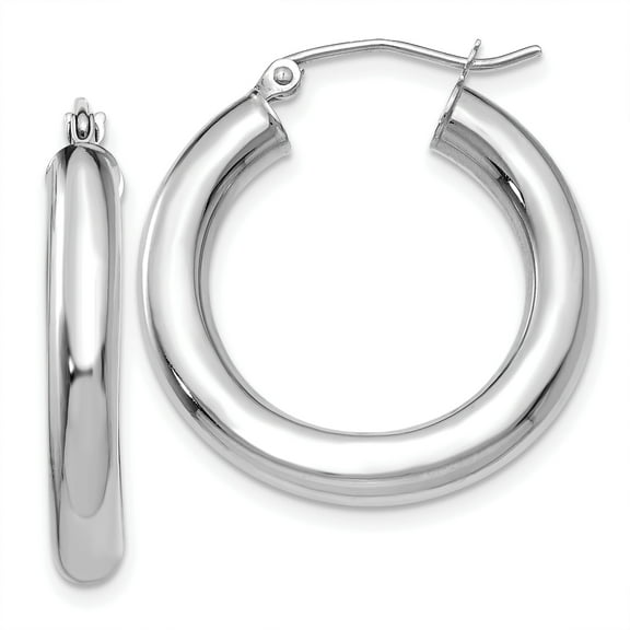 10k White Gold 4mm x 25mm Tube Hoop Earrings