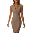 thumbnail image 2 of QUNYINEY Yellow Elegant Cocktail Dresses for Women Midi Party Sleeveless Wedding Guest Bodycon Dresses Slim Fit Elegant Formal V Neck Prom Dresses, 2 of 9