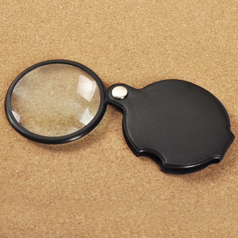 Unique New 5X magnification Glass Lens Folding Pocket Magnifier Leather Pouch 