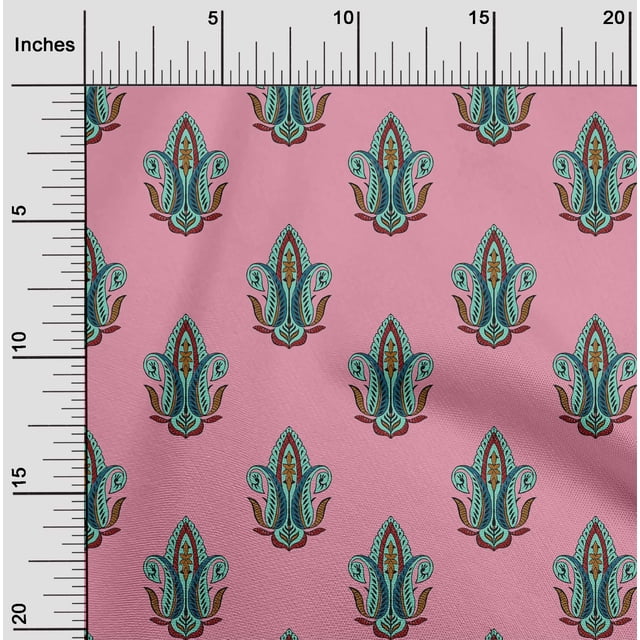 oneOone Polyester Lycra Pink Fabric Leaves & Paisley Block Craft Projects Decor Fabric Printed By The Yard 56 Inch Wide