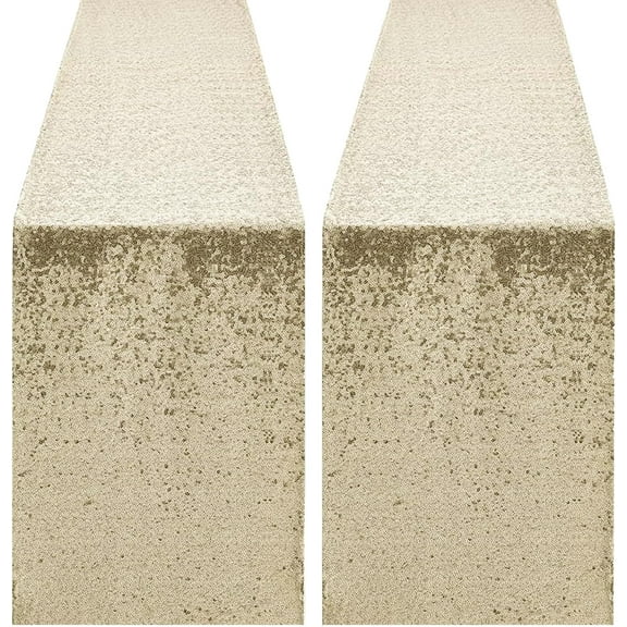 2 Packs 12 x 72 inches Gold Sequin Table Runner, Glitter Runner for Birthday Party Supplies Decorations Wedding Bachelorette Holiday Celebration Bridal Shower Baby Shower