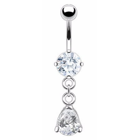 - Belly Button Ring Navel Solitaire Teardrop Jewelry Dangle 14g