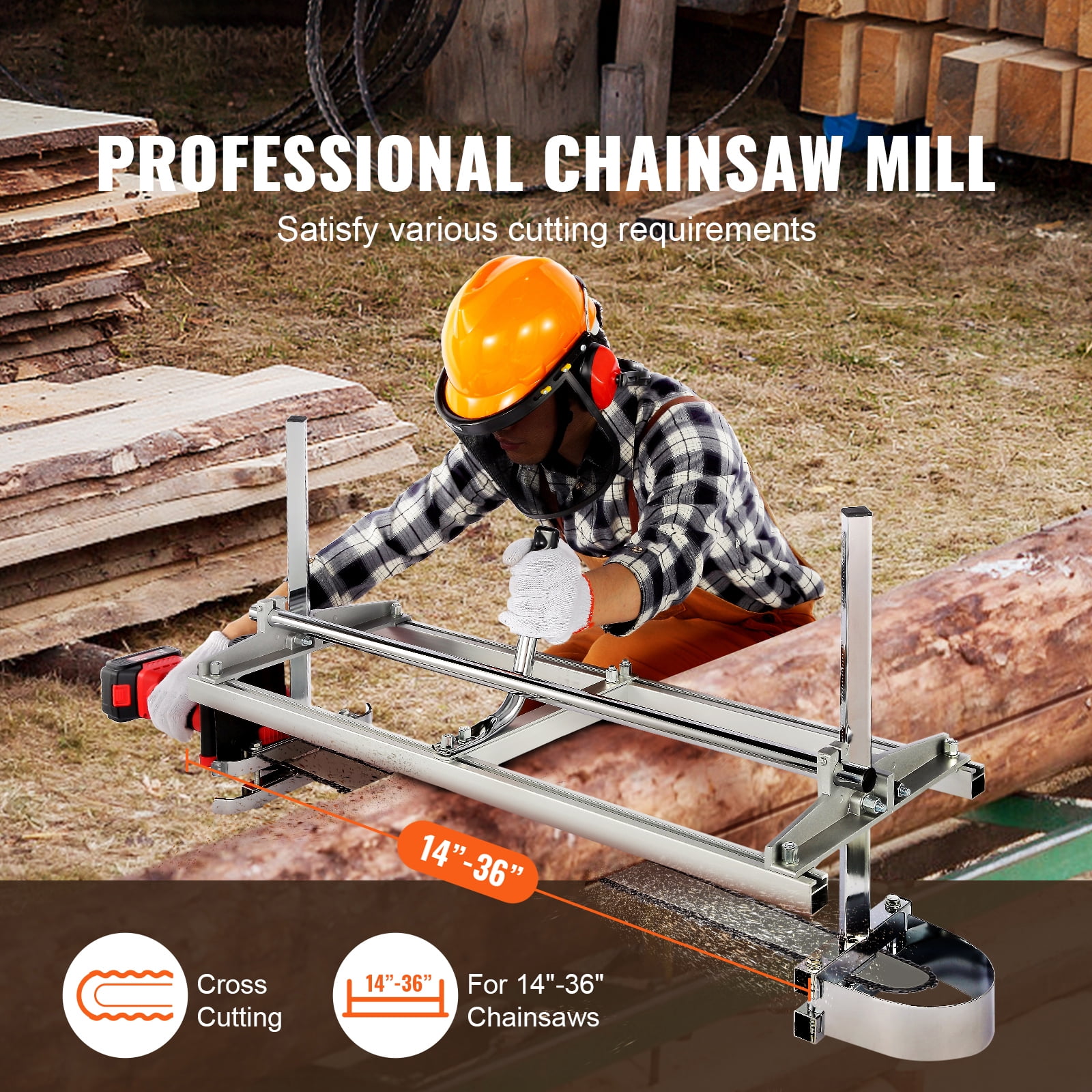 KFFKFF 14"-36" Guide Bar 0.2"-11.81" Cutting Thickness Portable Chainsaw Mill